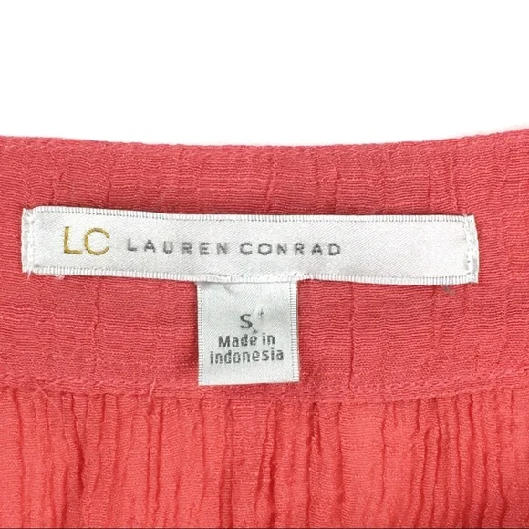 Womens Shirt Size Small Lauren Conrad Coral Sheer Crepe Square Neck Long Sleeves - Picture 4 of 6